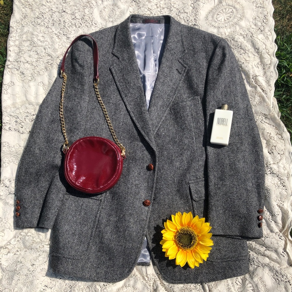 Vintage Gray, White, and Black Marled Wool Blazer
